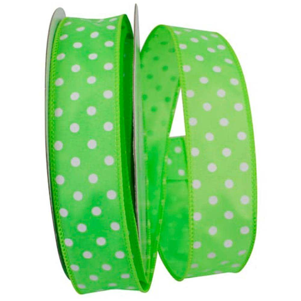 Decorative Ribbon | 1.5″ Polka Dot Wired Satin Ribbon Lime Decorative Ribbon Decorative Ribbon