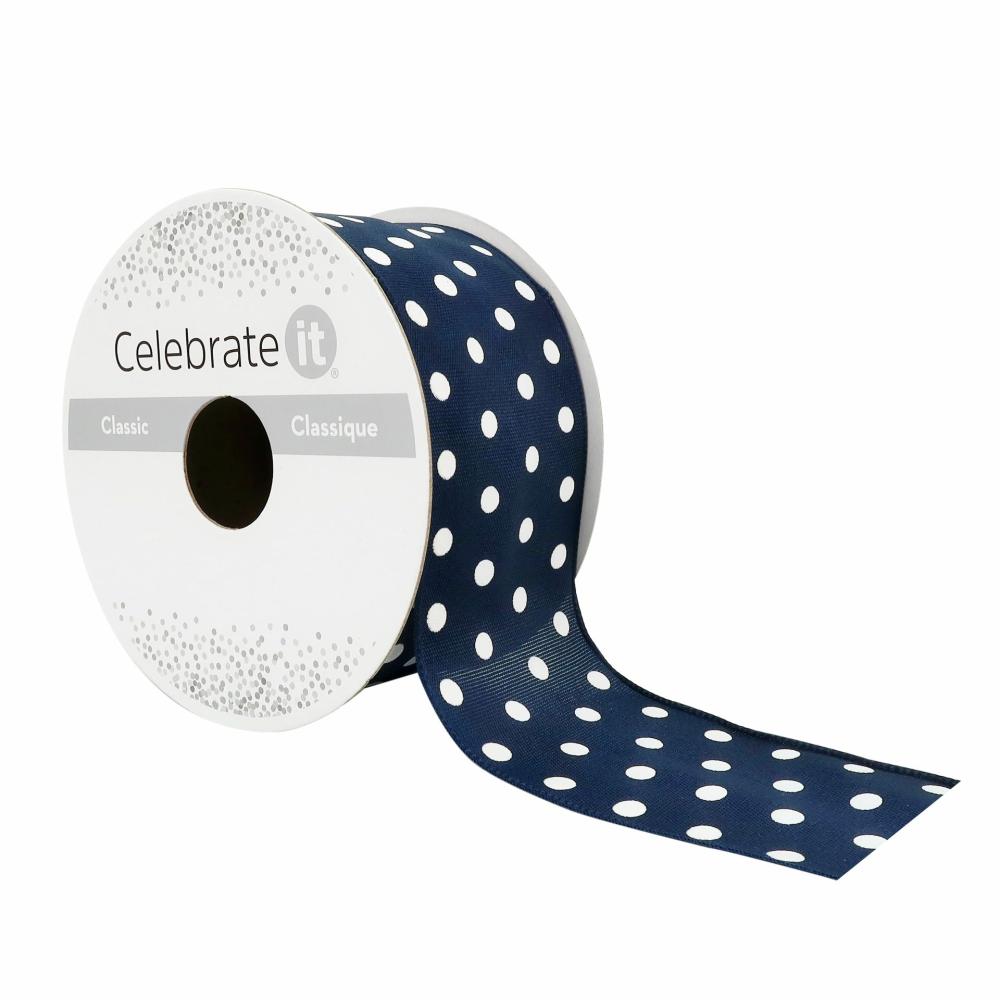 Decorative Ribbon | 12 Pack: 1.5″ x 3yd. Sheer Wired Polka Dot Ribbon Navy Decorative Ribbon Decorative Ribbon