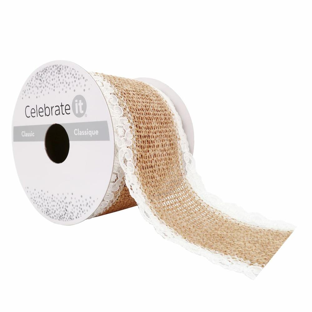 Decorative Ribbon | 12 Pack: 2.5″ x 3yd. Faux Burlap & Lace Ribbon Classic Decorative Ribbon Decorative Ribbon