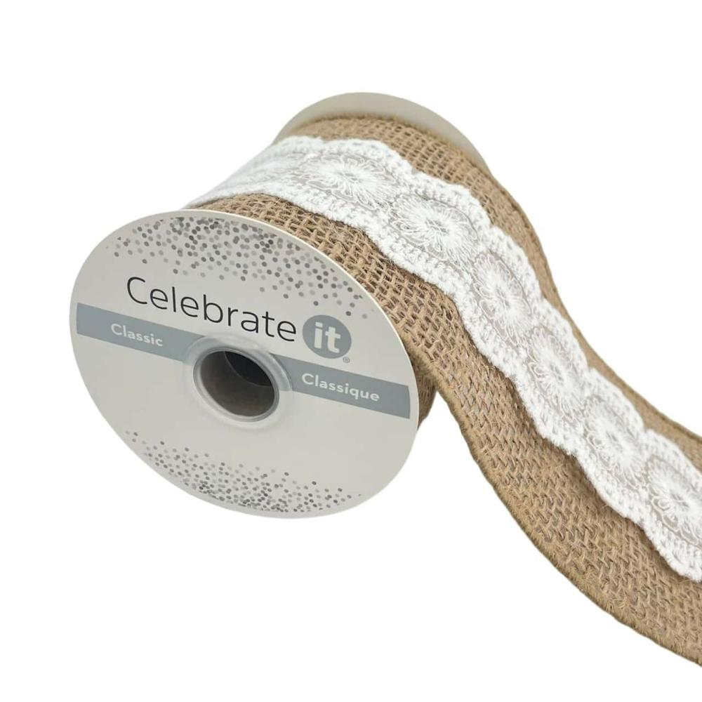 Decorative Ribbon | 12 Pack: 3.5” x 2yd. Lace Burlap Ribbon Decorative Ribbon Decorative Ribbon