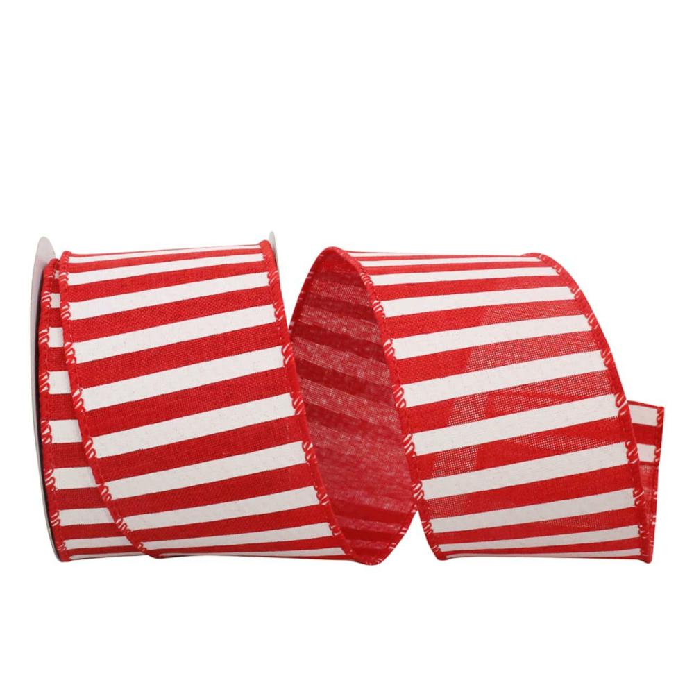 Decorative Ribbon | 2.5″ x 10yd. Red Wired Railroad Stripe Ribbon Decorative Ribbon Decorative Ribbon