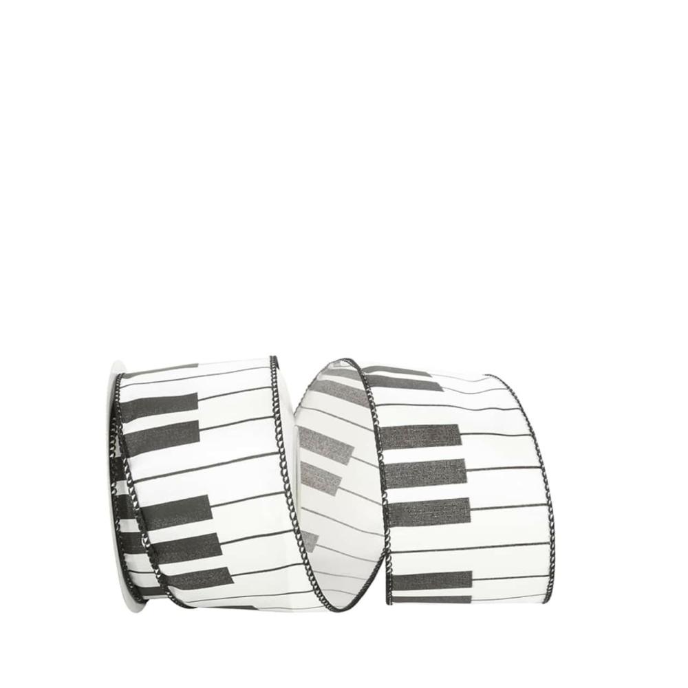 Decorative Ribbon | 2.5″ x 10yd. White & Black Piano Keys Wired Ribbon Decorative Ribbon Decorative Ribbon