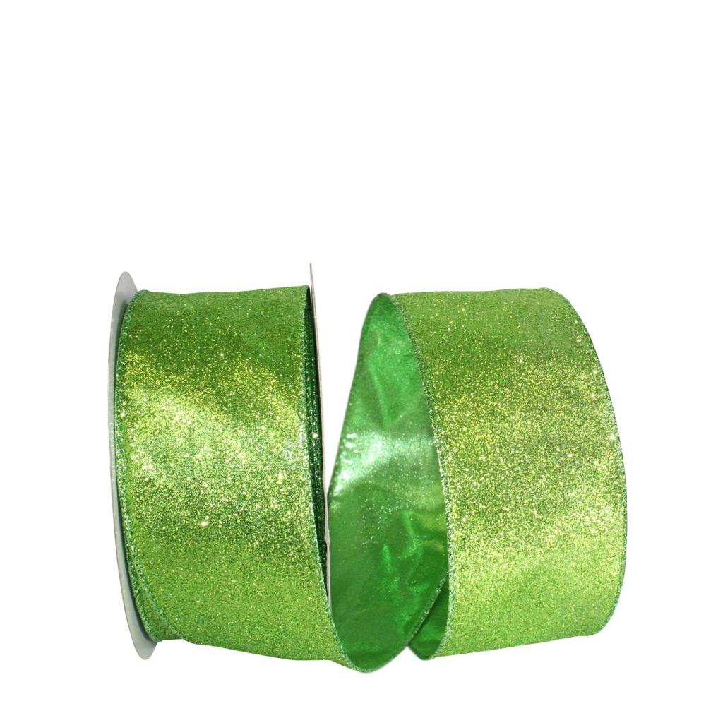 Decorative Ribbon | 2.5″ x 25yd. Glitter Lamé Wired Ribbon Lime Decorative Ribbon Decorative Ribbon