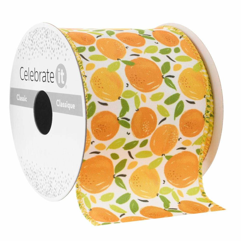 Decorative Ribbon | 2.5″ x 3yd. Wired Orange Print Ribbon Classic Decorative Ribbon Decorative Ribbon