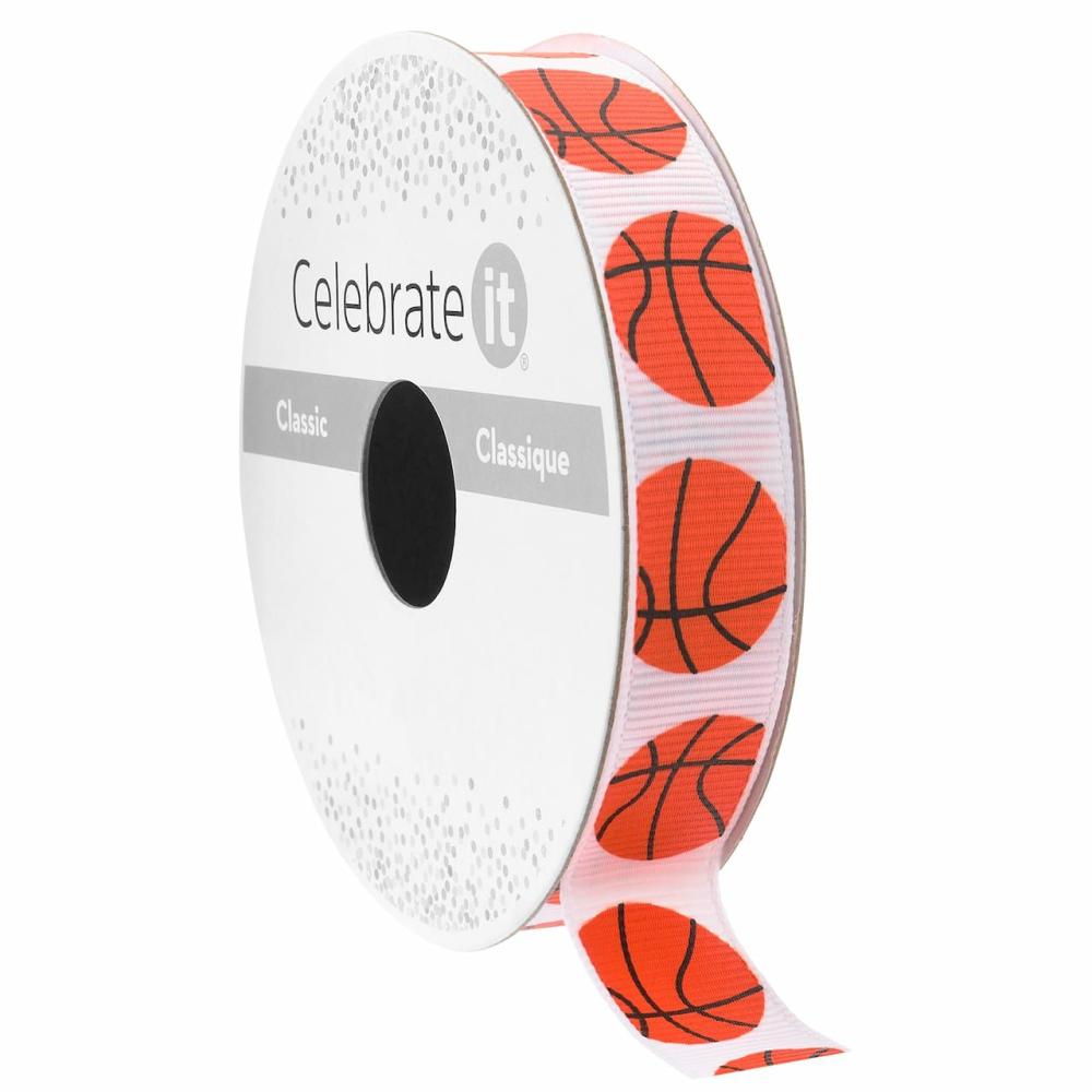 Decorative Ribbon | 5/8” x 7yd. Basketball Ribbon Classic Decorative Ribbon Decorative Ribbon