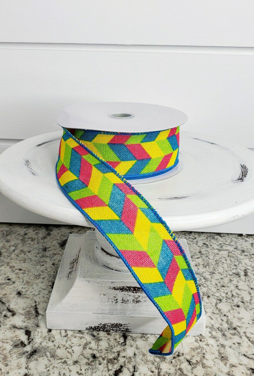 Decorative Ribbon | Vibrant Spring Delight: 1.5″x10 Yards Mosaic Chevron Multi-Color Spring Ribbon-92257W-C01-09F Decorative Ribbon Decorative Ribbon