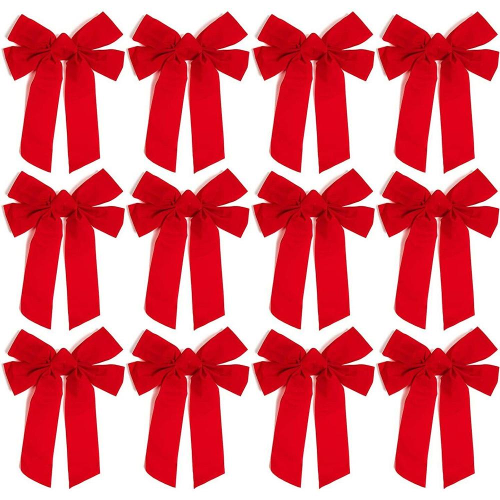 Premade Bows | 12 Pack Red Christmas Ribbon Bows for Xmas Wreath Holiday Party Favors, Gift Wrapping and Xmas Tree Decoration, 9″ x 12″ Red Premade Bows Premade Bows