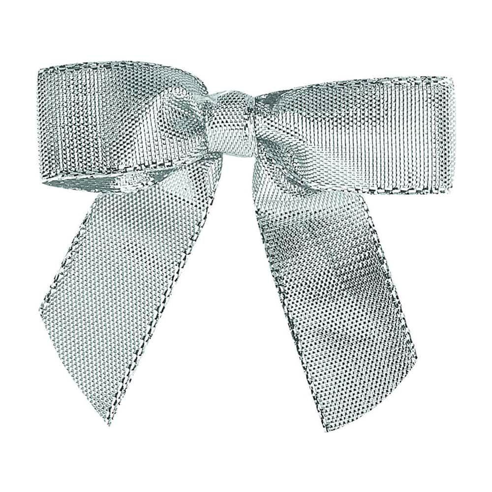 Premade Bows | 2″ Metallic Lame Twist Tie Bows, 100ct. Silver Premade Bows Premade Bows