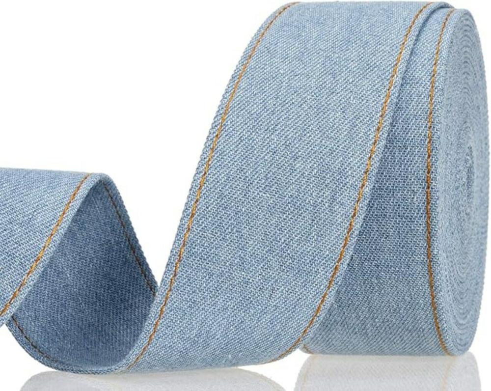 Texas Homecoming | 5.5 yards. 1 1/2″ Stitch Denim Ribbon, Layering Cloth Fabric Jeans Bows Ribbon for DIY Crafts. Light blue hairclips and sewing decorations. Ribbon Texas Homecoming