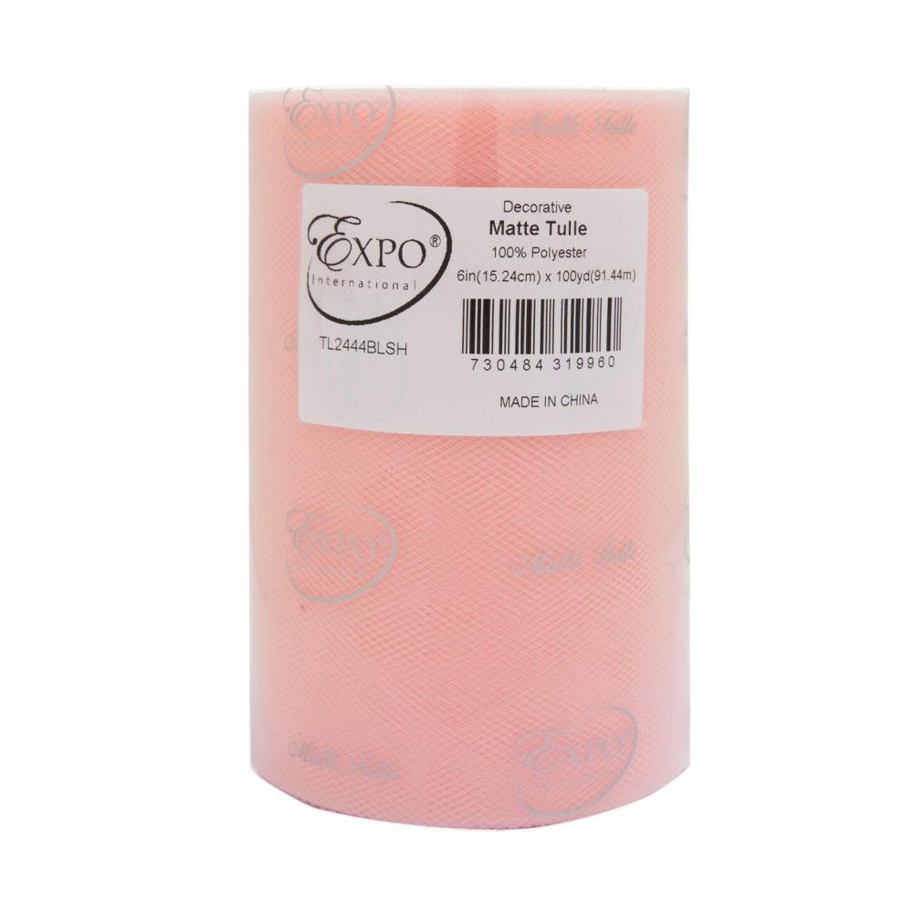 Tulle | Decorative Matte Tulle, Roll/Spool of 6” X 100 Yards, Pack of 1 Blush Pink Ribbon Blush Pink