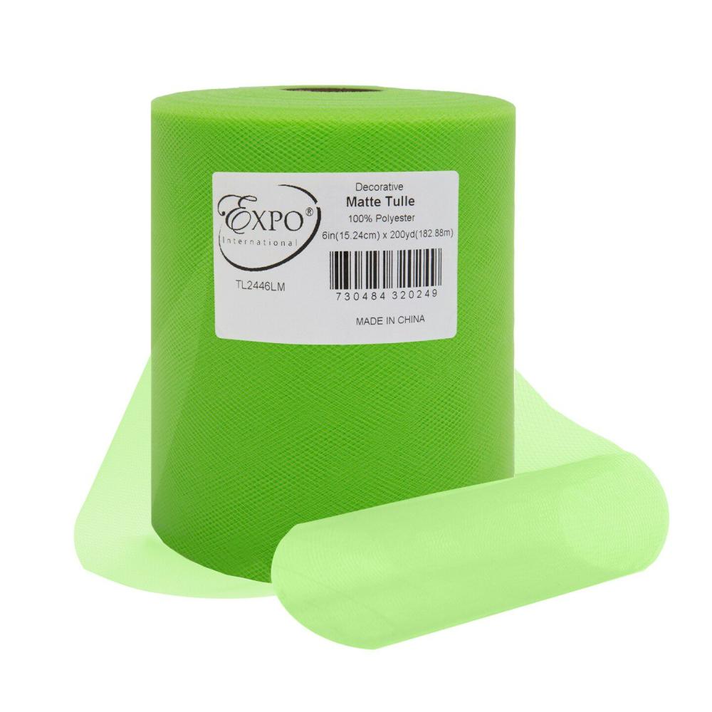 Tulle | Decorative Matte Tulle, Roll/Spool of 6” X 200 Yards Lime Ribbon Lime