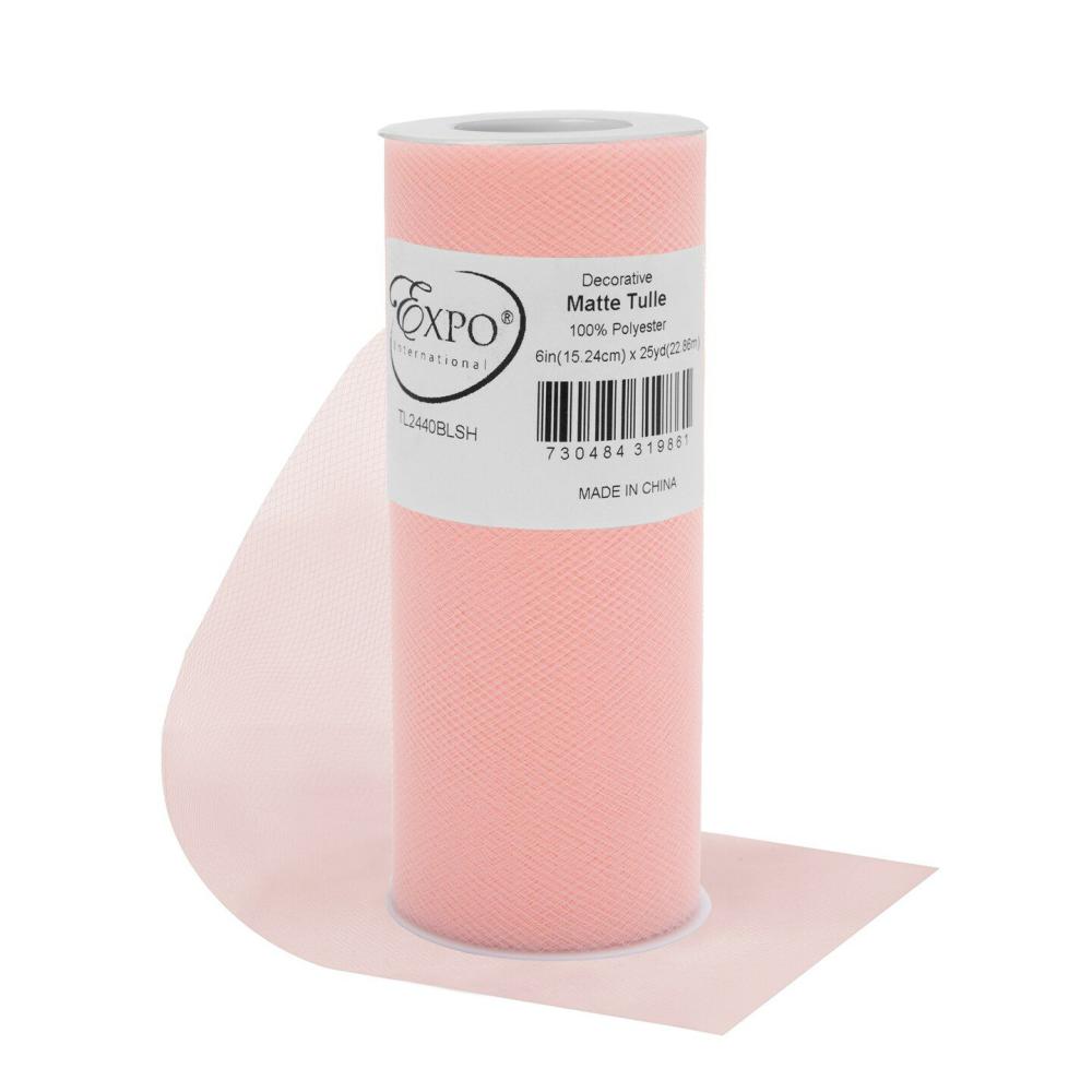 Tulle | Decorative Matte Tulle, Roll/Spool of 6” X 25 Yards, Pack of 1 Blush Pink Ribbon Blush Pink