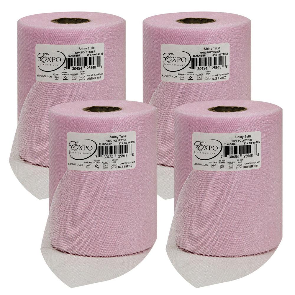 Tulle | Premium Shiny Tulle Spool of 6-inch X 100 Yards Baby Pink Ribbon Baby Pink