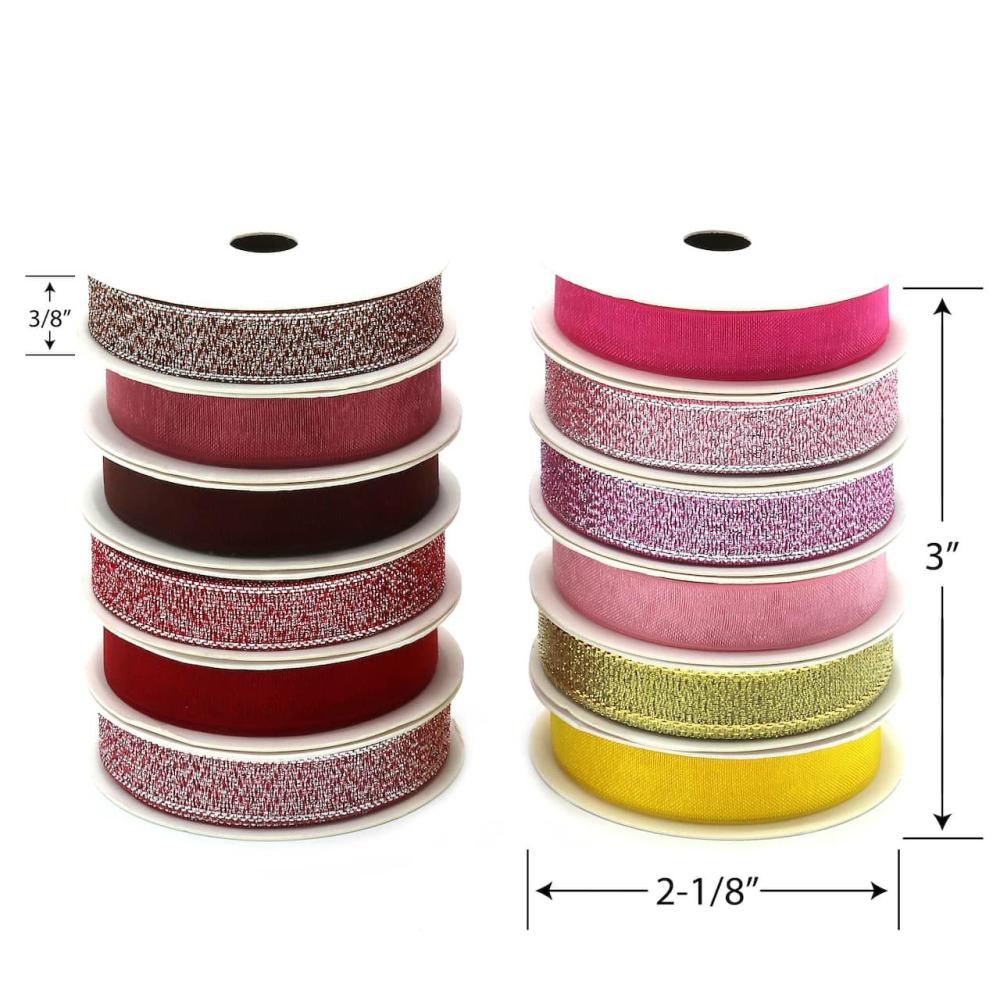 Value Pack Ribbon | 3/8″ x 2yd. Sheer & Metallic Holiday Ribbon Pack, 24ct. Ribbon Value Pack Ribbon